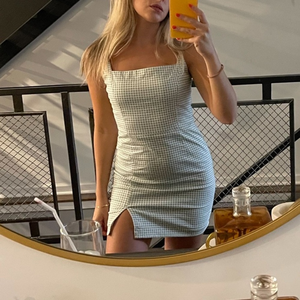 Green and White gingham mini dress